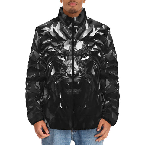 Down-Padded Puffer Jacket Black Metal Lion Shapes