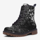 Leather Boots Black Metal Lion Shapes