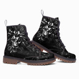 Leather Boots Black Metal Lion Shapes