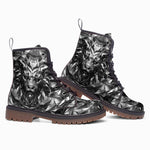 Leather Boots Silver Lion Face