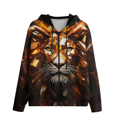 Men's Zip Up Hoodie Lion Gems Crystals Shapes