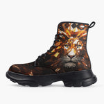 Casual Leather Chunky Boots Lion Gems Crystals Shapes