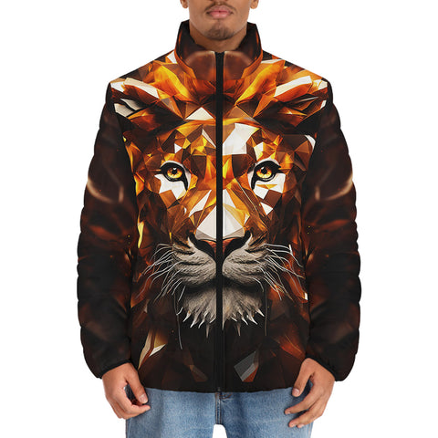 Down-Padded Puffer Jacket Lion Gems Crystals Shapes