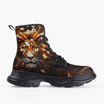 Casual Leather Chunky Boots Lion Gems Crystals Shapes