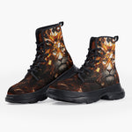 Casual Leather Chunky Boots Lion Gems Crystals Shapes