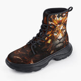Casual Leather Chunky Boots Lion Gems Crystals Shapes