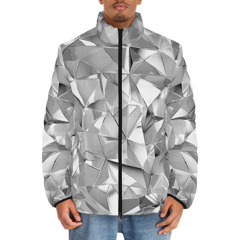 Down-Padded Puffer Jacket Shine Chrome Polygonal Shapes