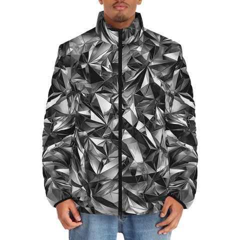 Down-Padded Puffer Jacket Silver Triangular Shapes