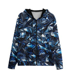 Men's Zip Up Hoodie Blue Crystals Art