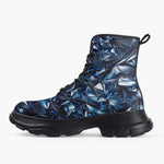 Casual Leather Chunky Boots Blue Crystals Art