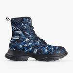 Casual Leather Chunky Boots Blue Crystals Art