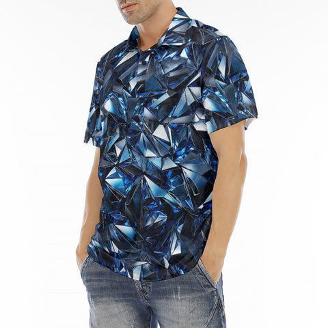 Men's Polo Shirt Blue Crystals Art