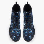 Casual Leather Chunky Boots Blue Crystals Art