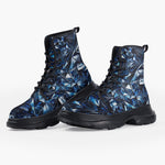 Casual Leather Chunky Boots Blue Crystals Art