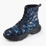 Casual Leather Chunky Boots Blue Crystals Art