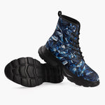 Casual Leather Chunky Boots Blue Crystals Art