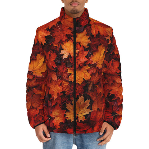 Down-Padded Puffer Jacket Autumn Maple Leaves