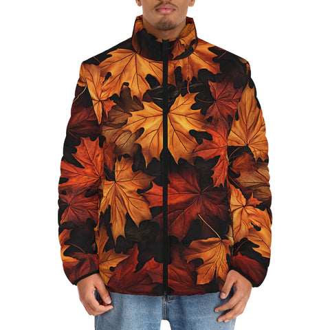Down-Padded Puffer Jacket Autumn Maple Leaves
