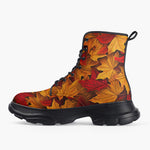 Casual Leather Chunky Boots Autumn Maple Leaves