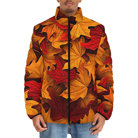 Down-Padded Puffer Jacket Autumn Maple Leaves