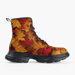 Casual Leather Chunky Boots Autumn Maple Leaves