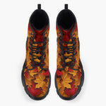 Casual Leather Chunky Boots Autumn Maple Leaves