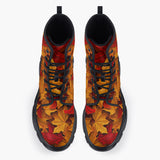 Casual Leather Chunky Boots Autumn Maple Leaves