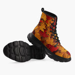 Casual Leather Chunky Boots Autumn Maple Leaves