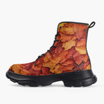 Casual Leather Chunky Boots Autumn Leaves