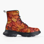Casual Leather Chunky Boots Autumn Leaves