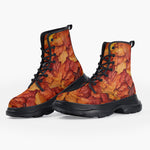 Casual Leather Chunky Boots Autumn Leaves