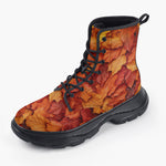 Casual Leather Chunky Boots Autumn Leaves