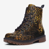 Leather Boots Golden Leopard Face