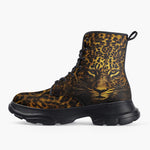 Casual Leather Chunky Boots Golden Leopard Face
