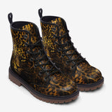 Leather Boots Golden Leopard Face