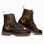 Leather Boots Golden Leopard Face