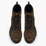 Casual Leather Chunky Boots Golden Leopard Face