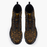 Casual Leather Chunky Boots Golden Leopard Face