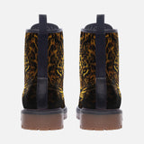 Leather Boots Golden Leopard Face