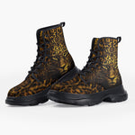 Casual Leather Chunky Boots Golden Leopard Face