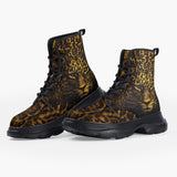 Casual Leather Chunky Boots Golden Leopard Face