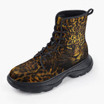 Casual Leather Chunky Boots Golden Leopard Face