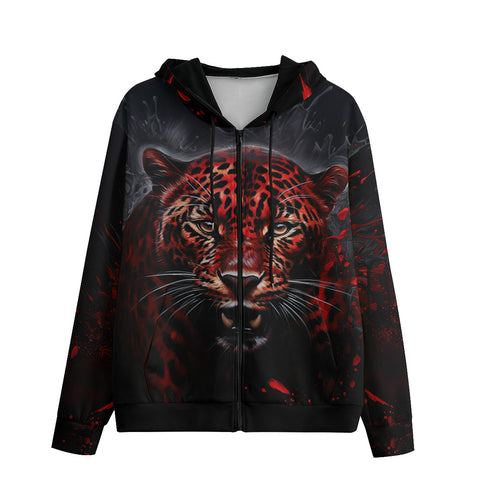 Men's Zip Up Hoodie Red Jaguar Paint Splatters