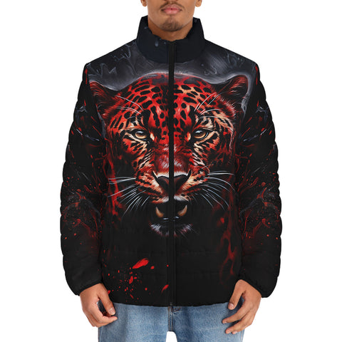 Down-Padded Puffer Jacket Red Jaguar Paint Splatters