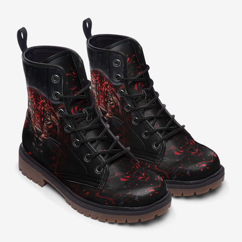 Leather Boots Red Jaguar Paint Splatters