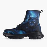 Casual Leather Chunky Boots Cat in Blue Flames