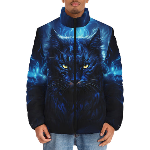 Down-Padded Puffer Jacket Cat in Blue Flames