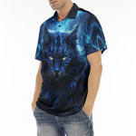 Men's Polo Shirt Cat in Blue Flames