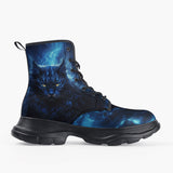 Casual Leather Chunky Boots Cat in Blue Flames