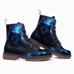 Leather Boots Cat in Blue Flames